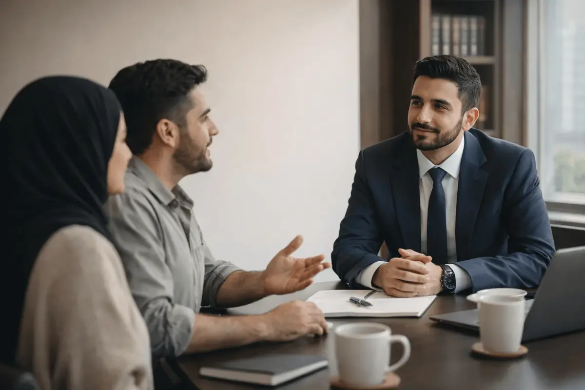 Arabic business lawyer helping entrepreneur start a company