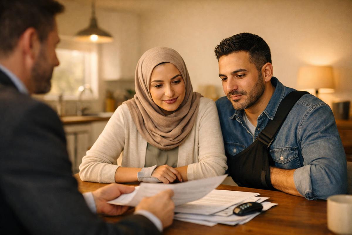 Arabic personal injury lawyer reviewing settlement